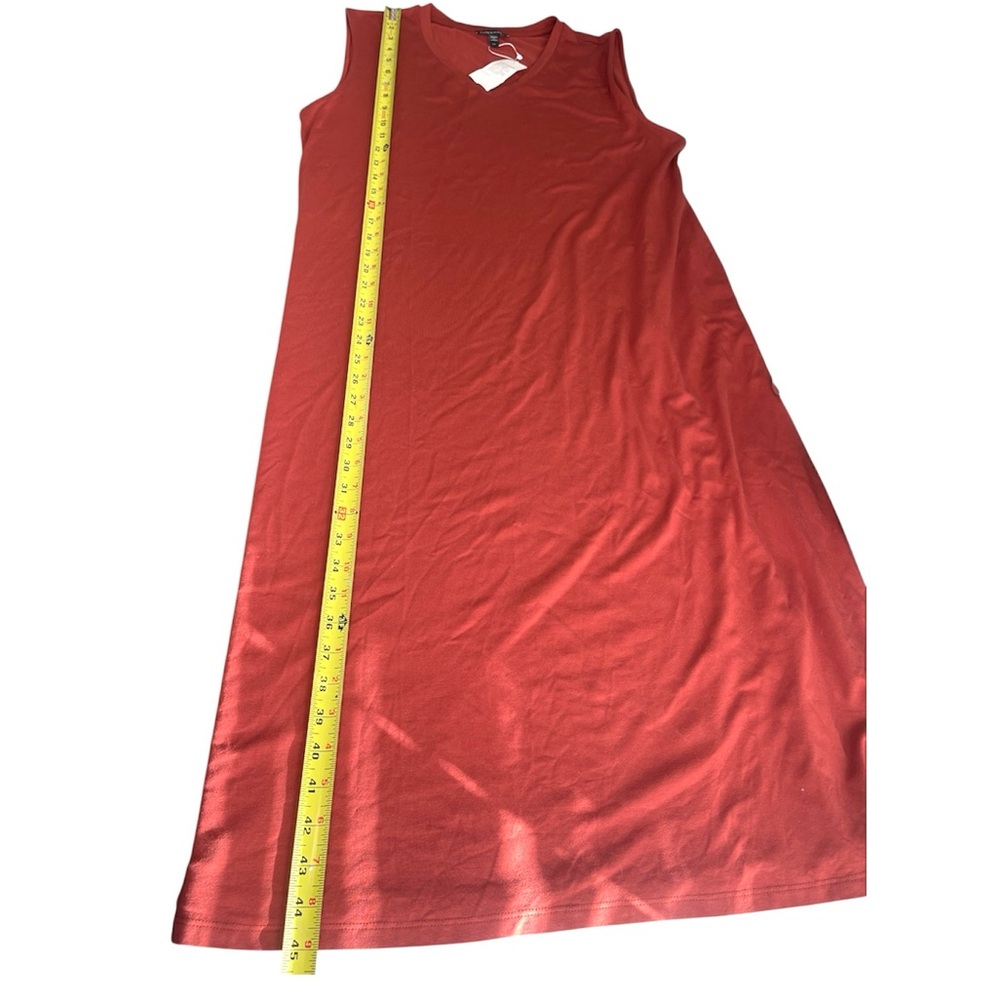NWT Eileen Fisher Sleeveless V Neck Jersey Midi Dress Red Orange Lagenlook LARGE - Picture 11 of 12